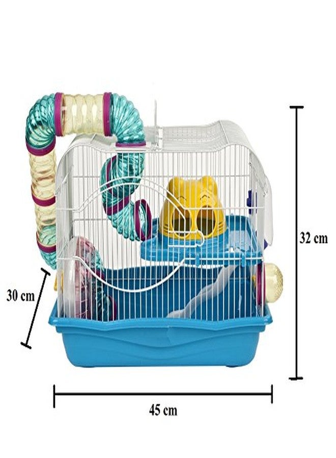 سايج سكوير بيت لعب/قفص للهامستر/القزم/الجرذ/الفأر - مع أرضية إضافية، وعجلة تمرين، وزجاجة ماء، ومخبأ، وصينية طعام - Image 2